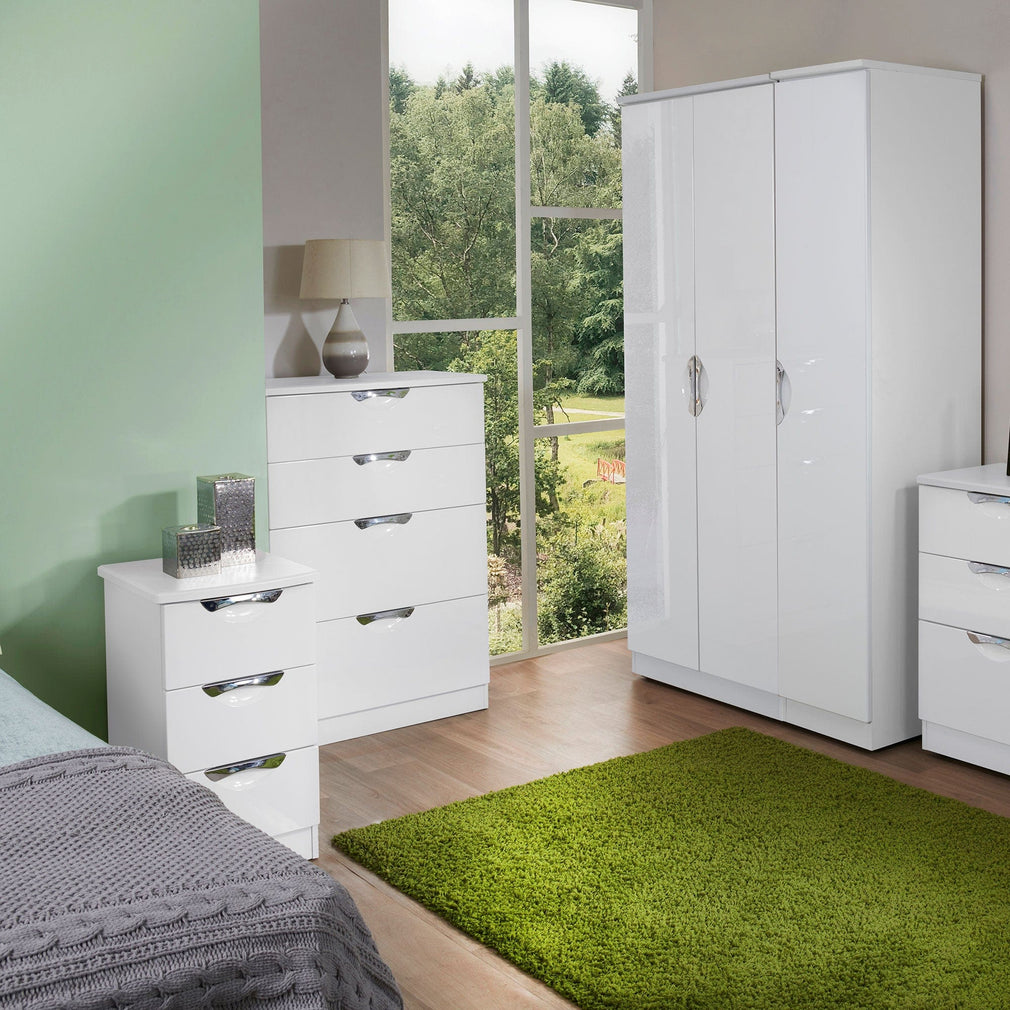 Stanford - 3 Drawer Bedside Chest White High Gloss Fronts And Base