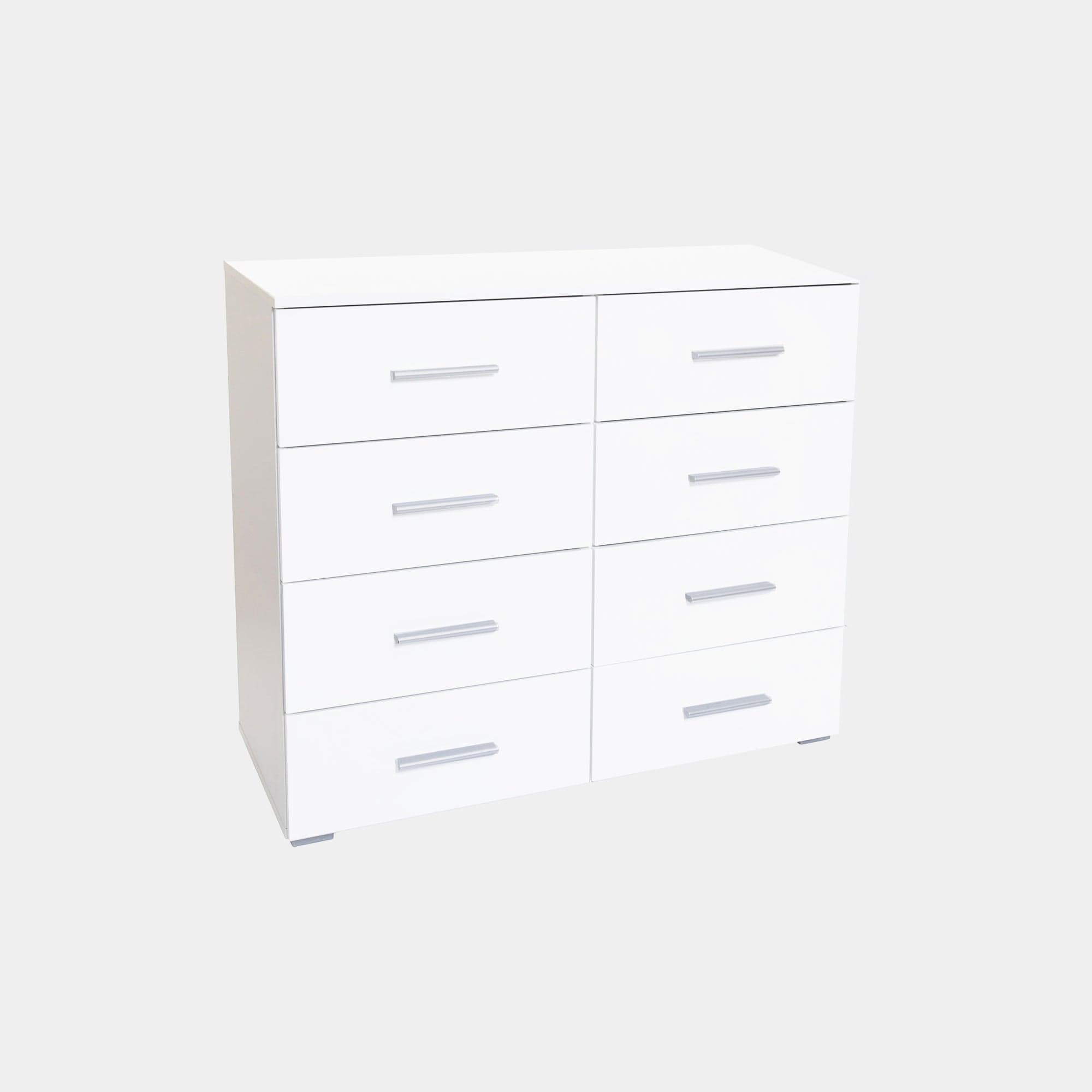 8 Drawer Chest IN AD592 White/White High Polish  (Supplied Packed Flat)