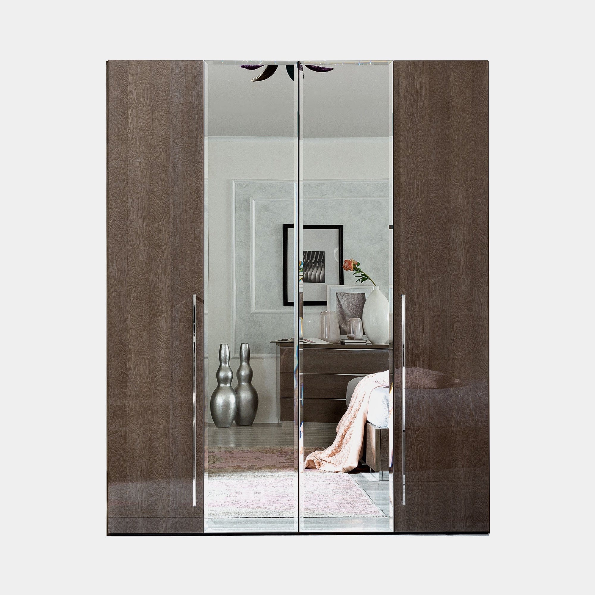 Treviso - Wardrobe 4 Doors with 2 Glass Doors Silver Grey