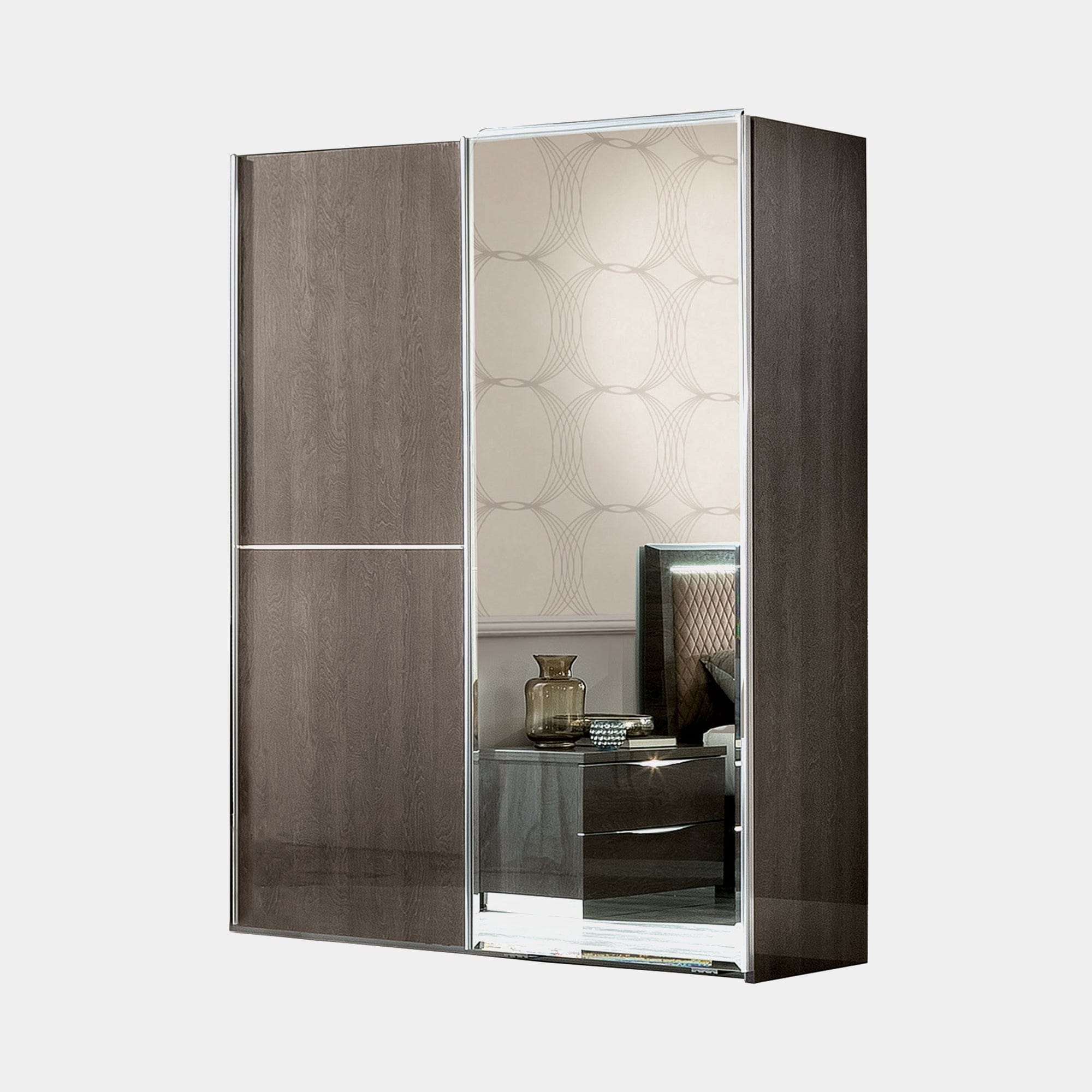 Treviso - Wardrobe 2 Door Sliding with 1 Glass Door Silver Grey