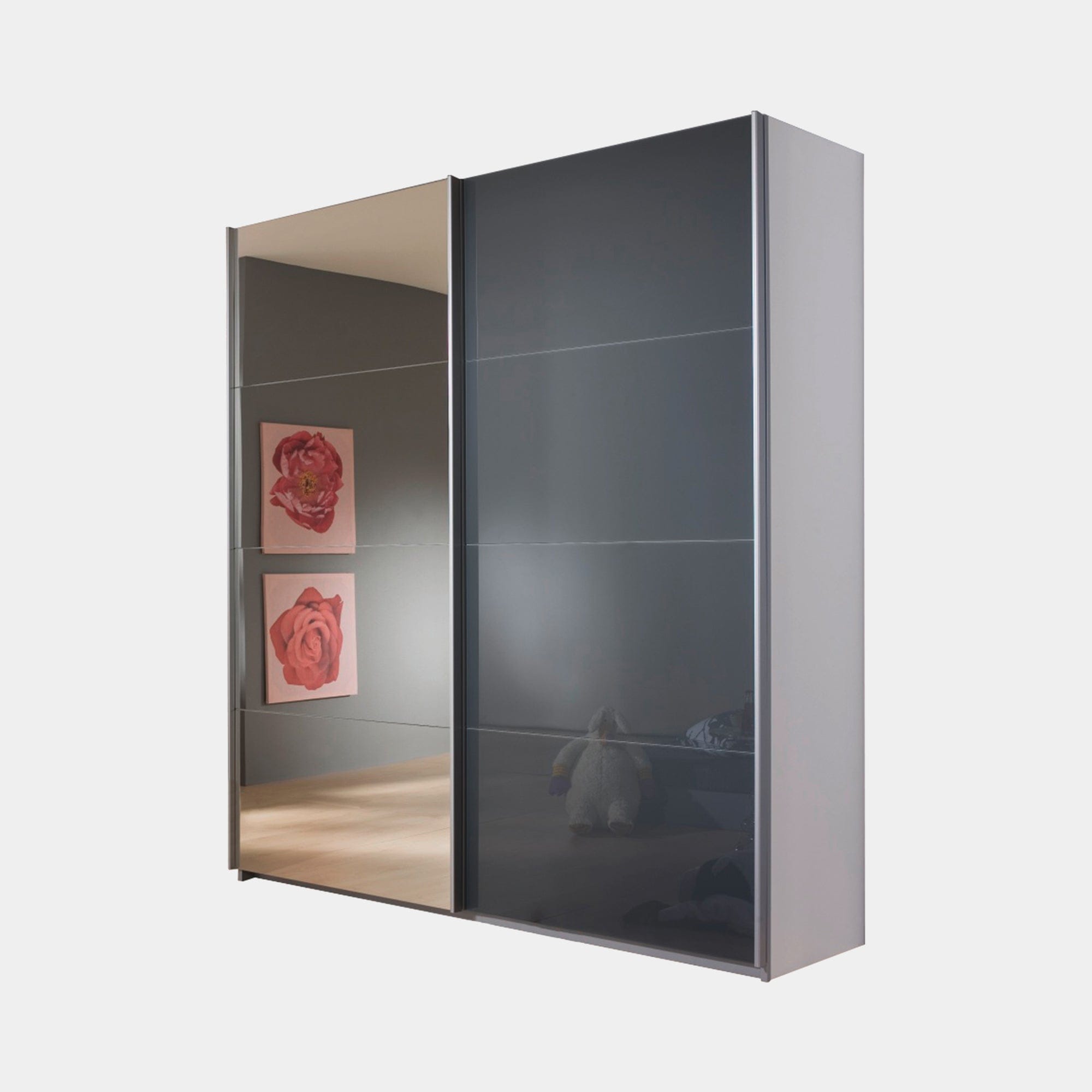 181cm Gliding 1 Mirror/1 Glass Door Robe (Self Assembly Required)