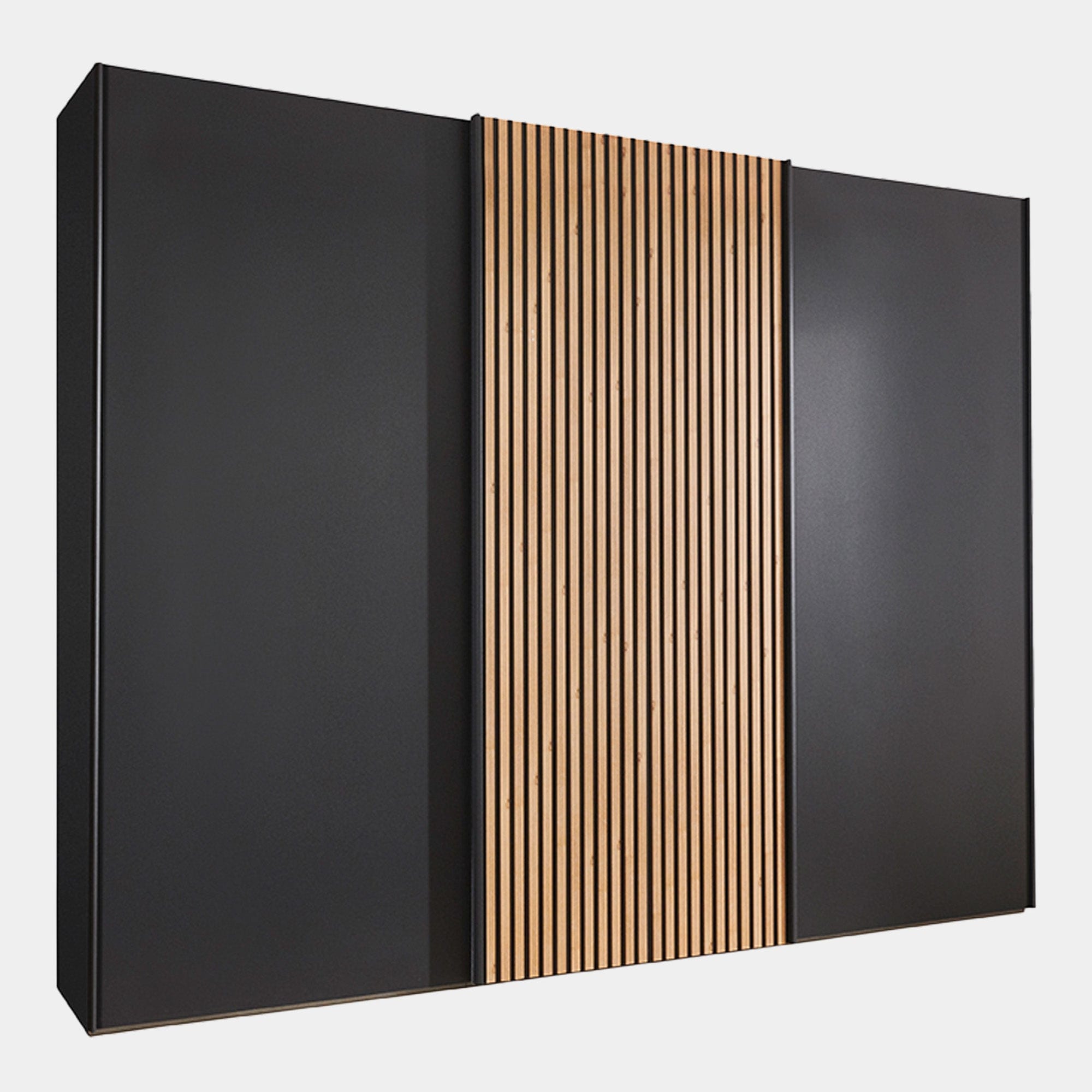 Lakewood - 250cm 3 Door Sliding Robe 1 Centre Bianco Oak Decking /Outer Doors Graphite