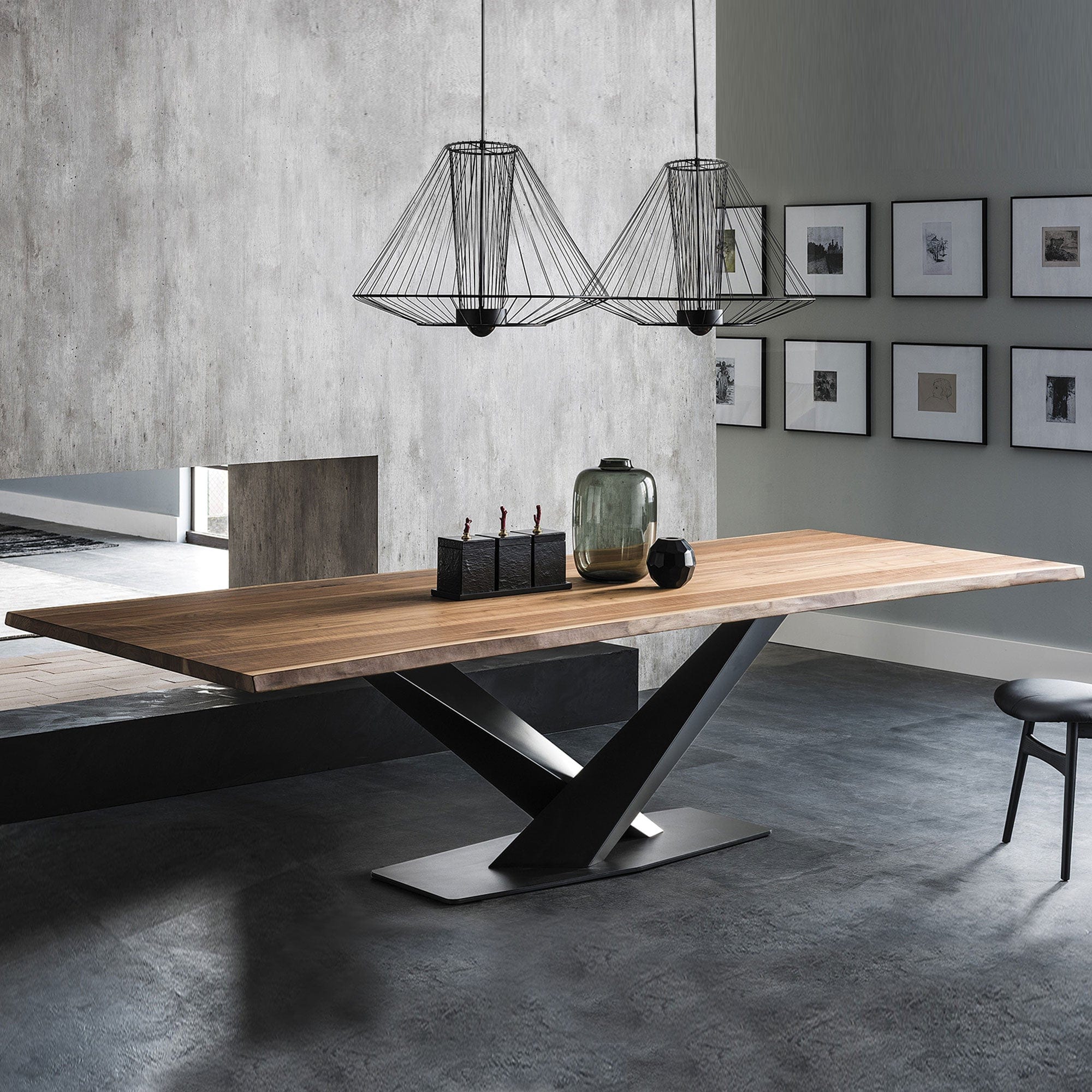Cattelan Italia Stratos Wood - Dining Table With Black Legs & Walnut Top 240 x 120cm