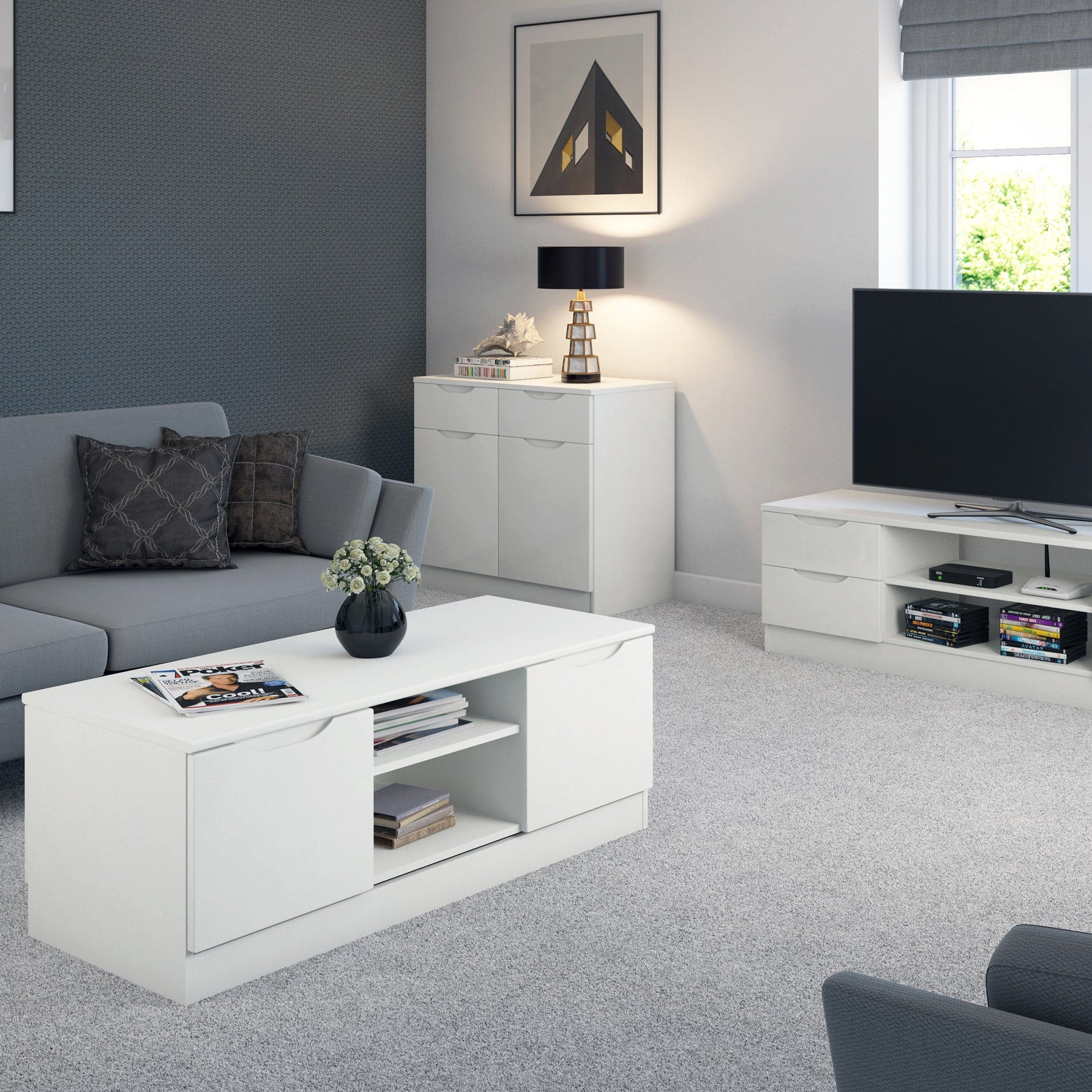 Alton Corner TV Unit In High Gloss Finish