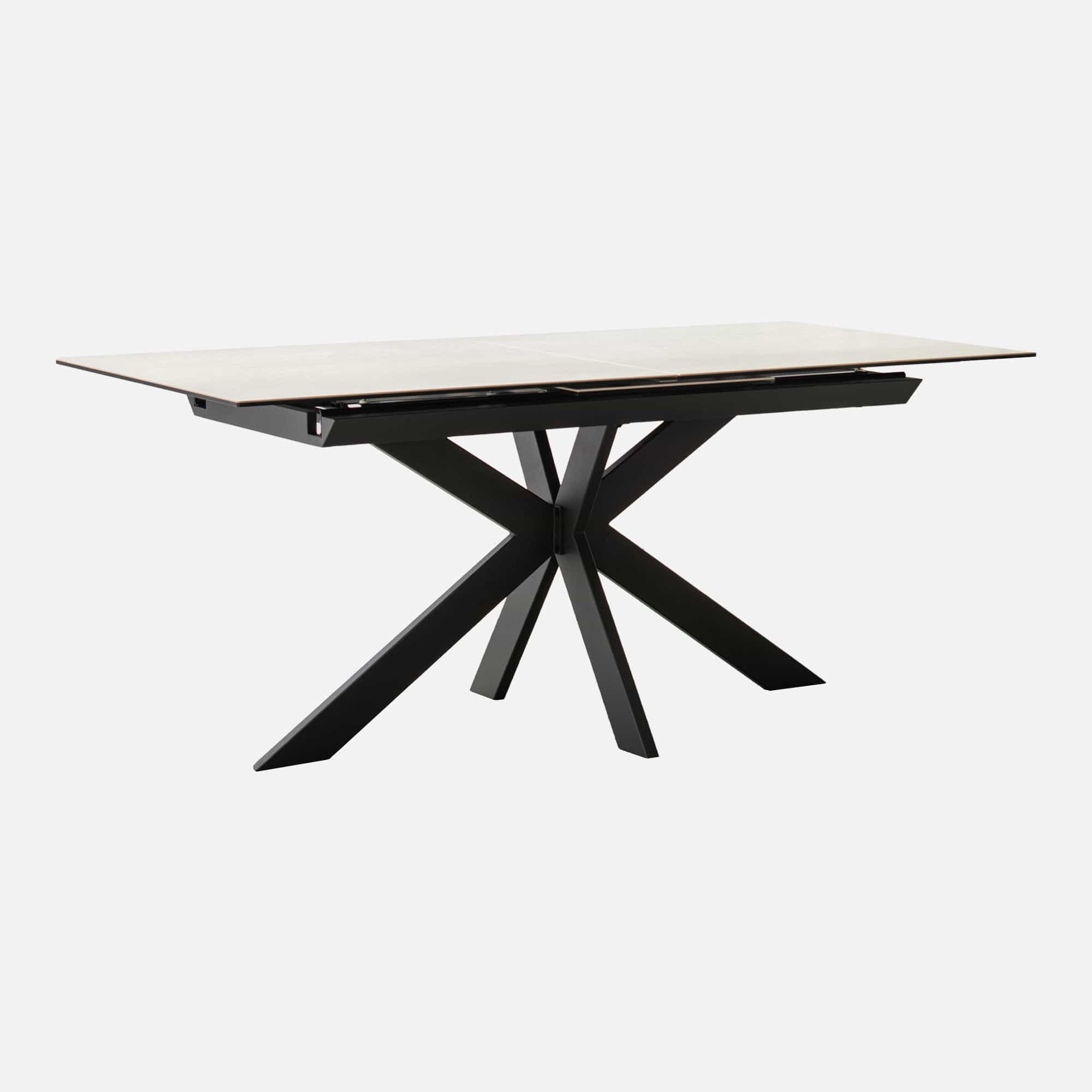 Bassano - 180cm Extending Dining Table With Salt White Ceramic Top & 4 Bartoli Chairs In Grey PU