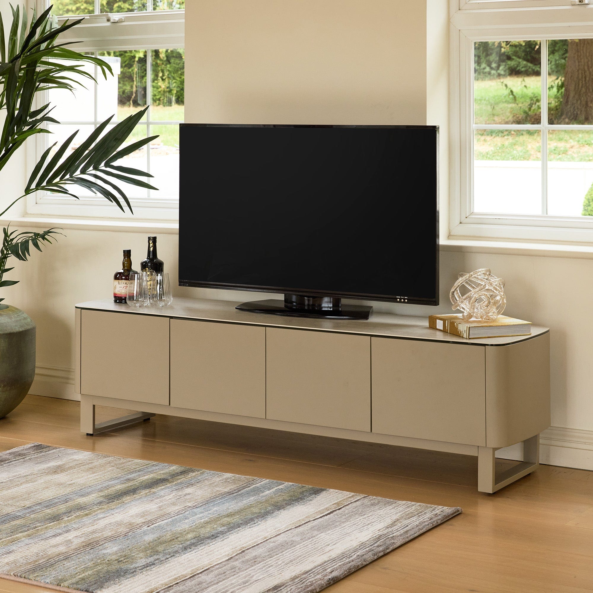 Bellini - TV Unit In Beige With Salt White Ceramic Top