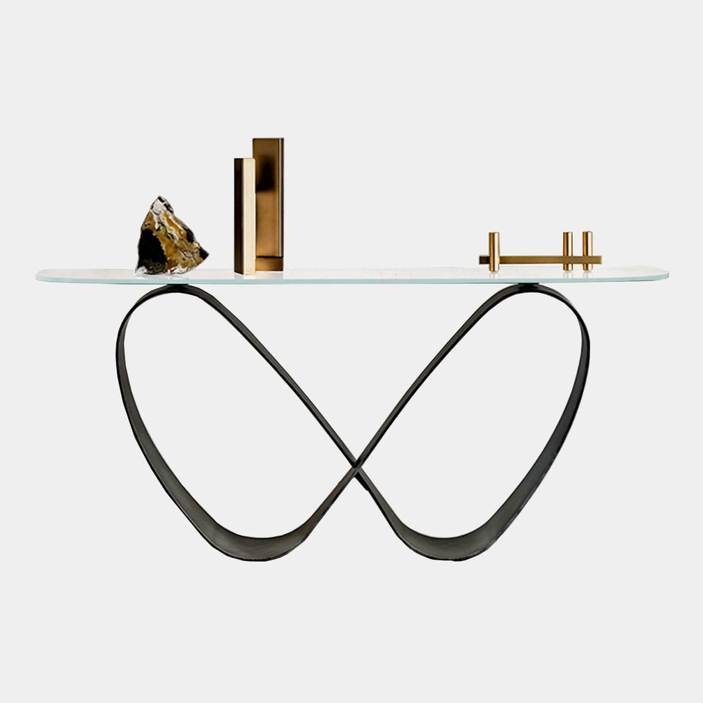 Cattelan Italia Butterfly - Console Table With Clear Glass Top Brushed Grey 160cm