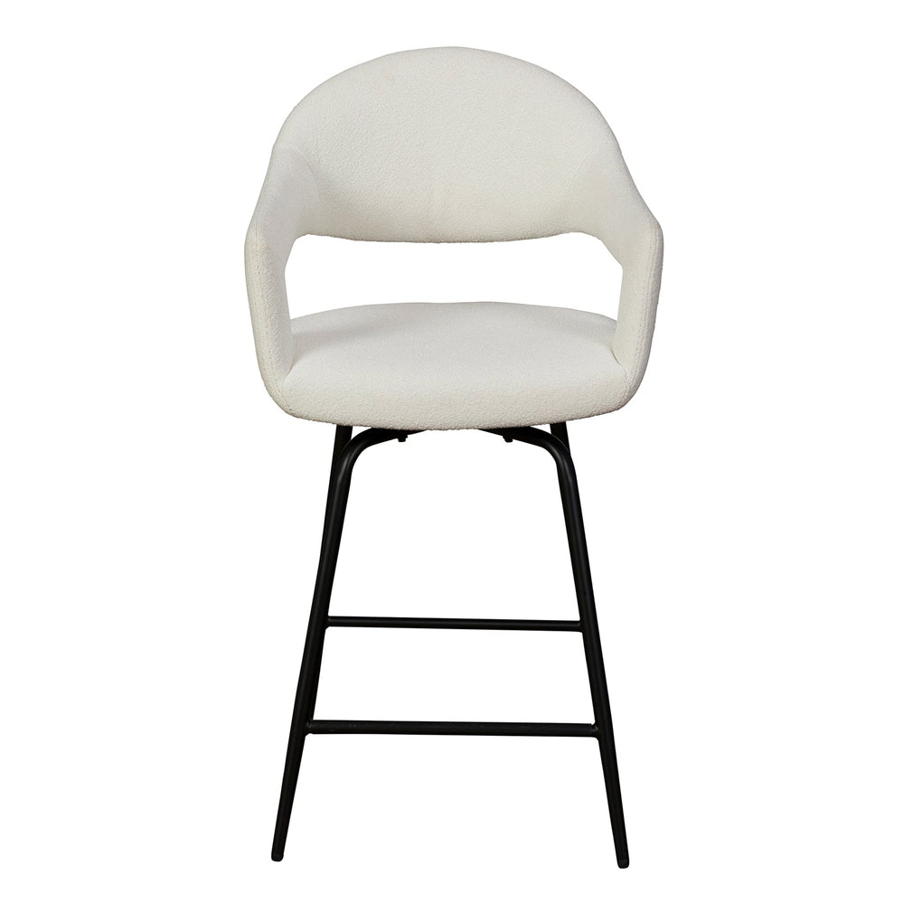 Swivel Bar Stool In White Boucle