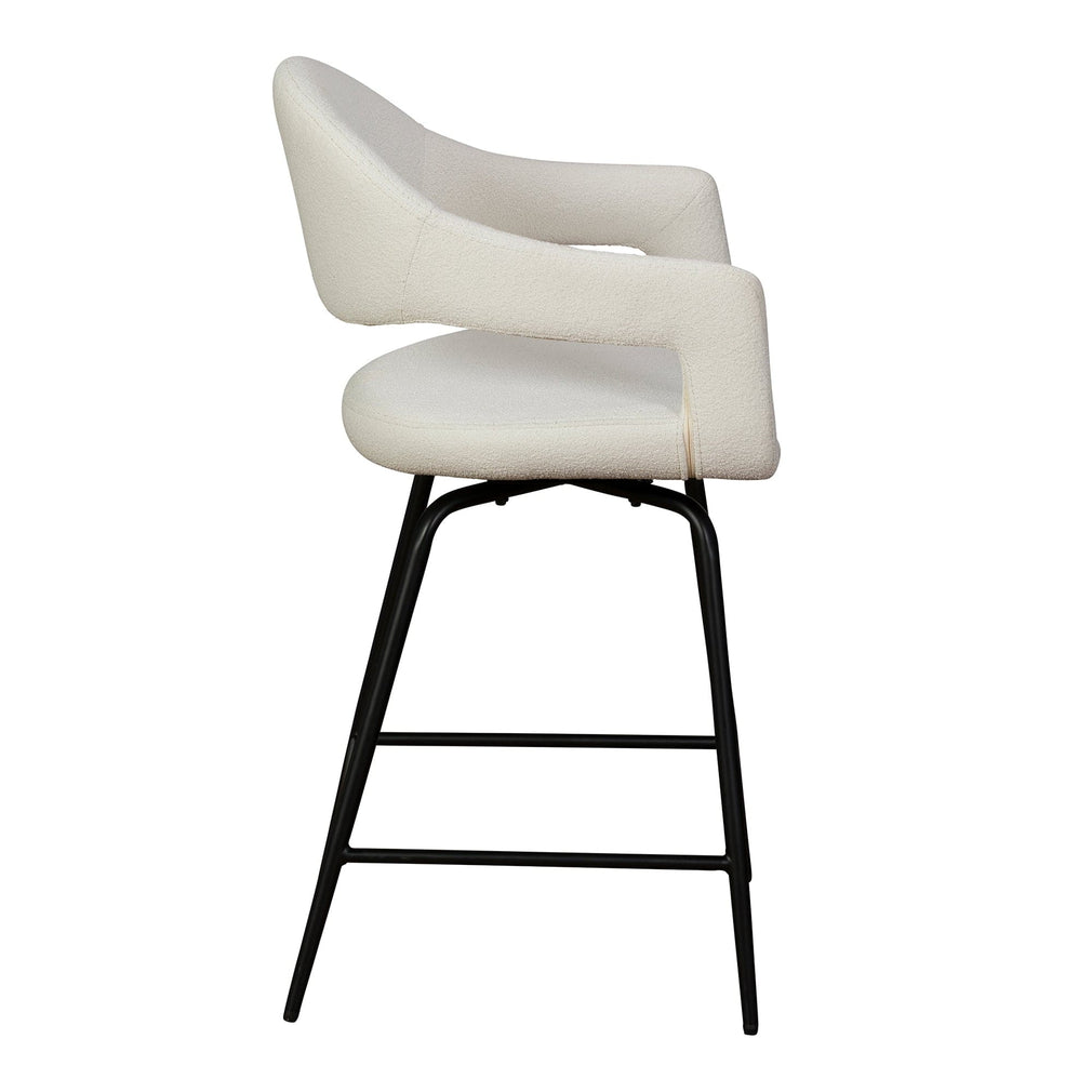 Swivel Bar Stool In White Boucle