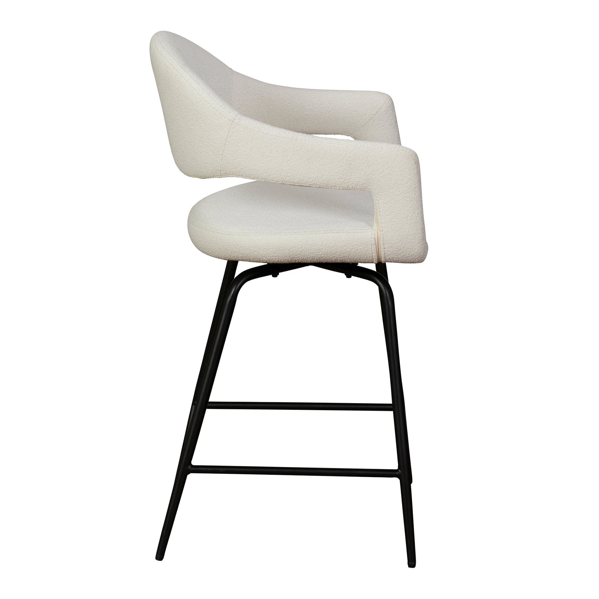 Swivel Bar Stool In White Boucle