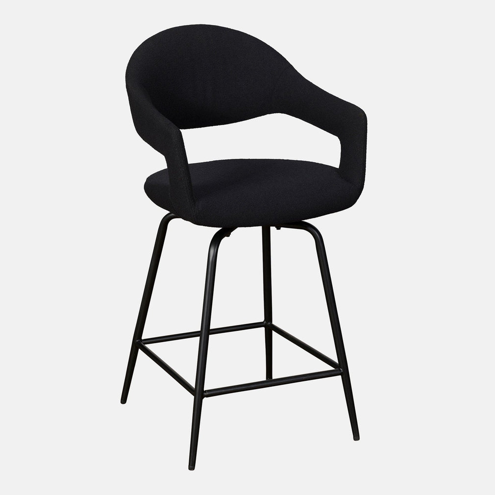 Swivel Bar Stool In Black Boucle
