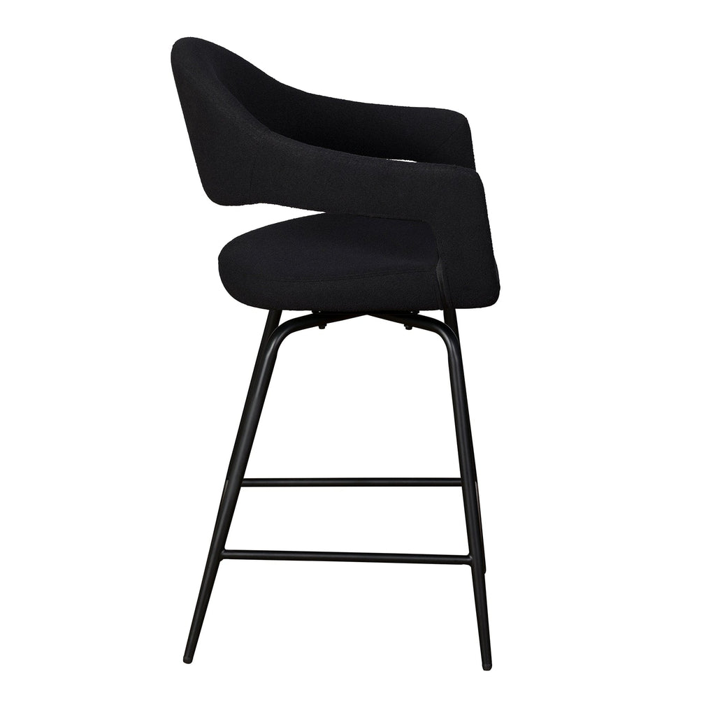 Swivel Bar Stool In Black Boucle