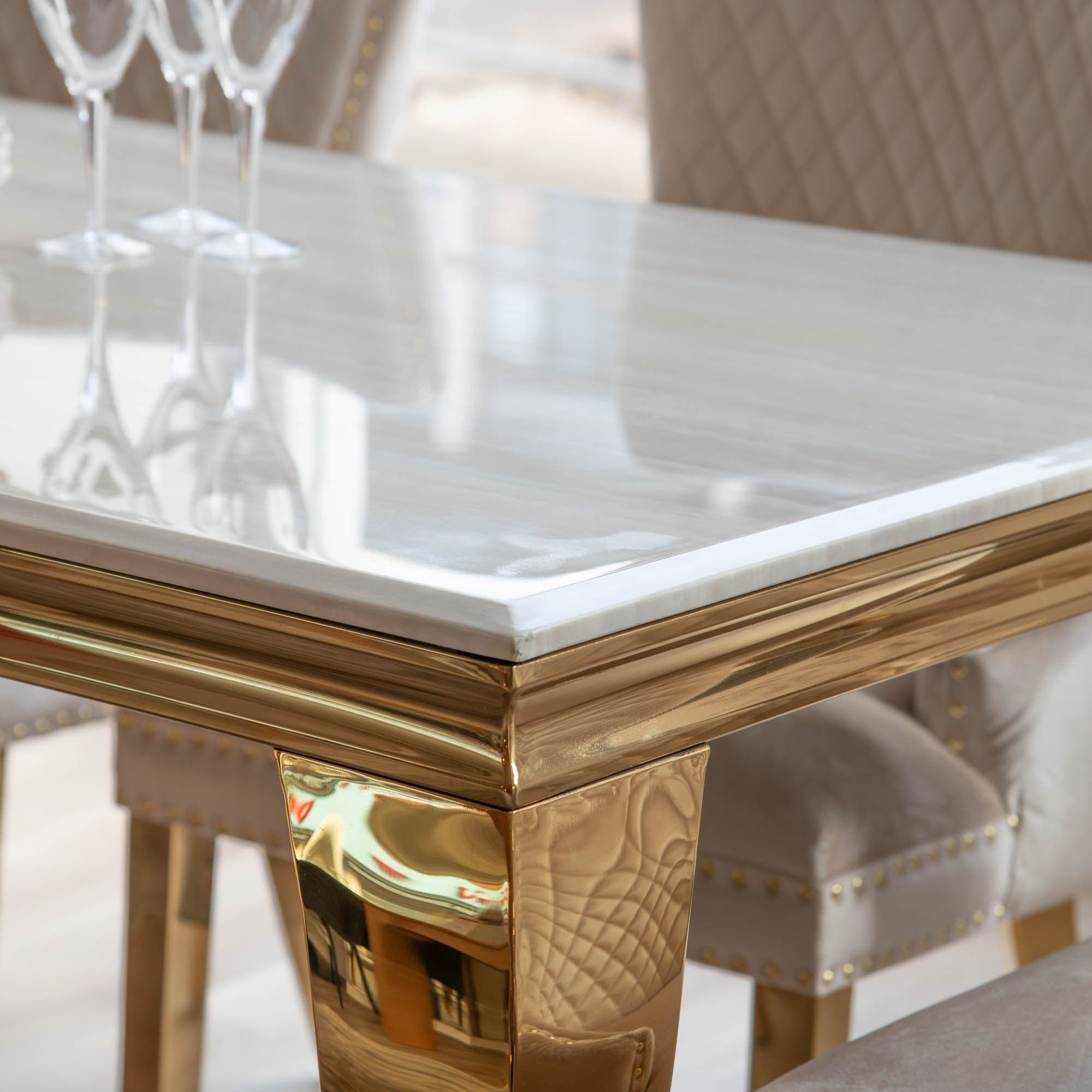 Dubai - 200cm Dining Table With Cream Marble Top
