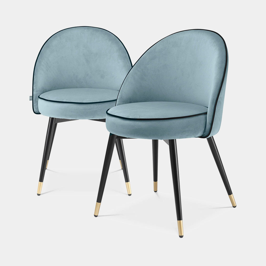 Eichholtz Cooper - Dining Chair Set Of 2, Fabric Savona Blue Velvet Roche Black Piping