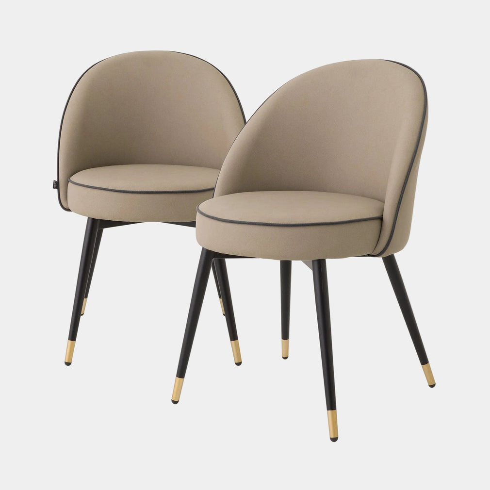 Eichholtz Cooper - Dining Chair Set Of 2, Fabric Beige Faux Leather - Grey Piping