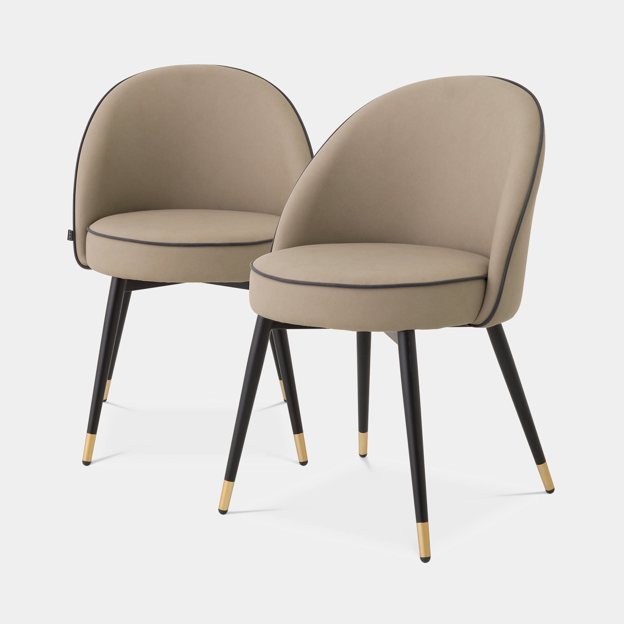 Set Of 2 Dining Chairs Beige Faux Leather - Grey Piping