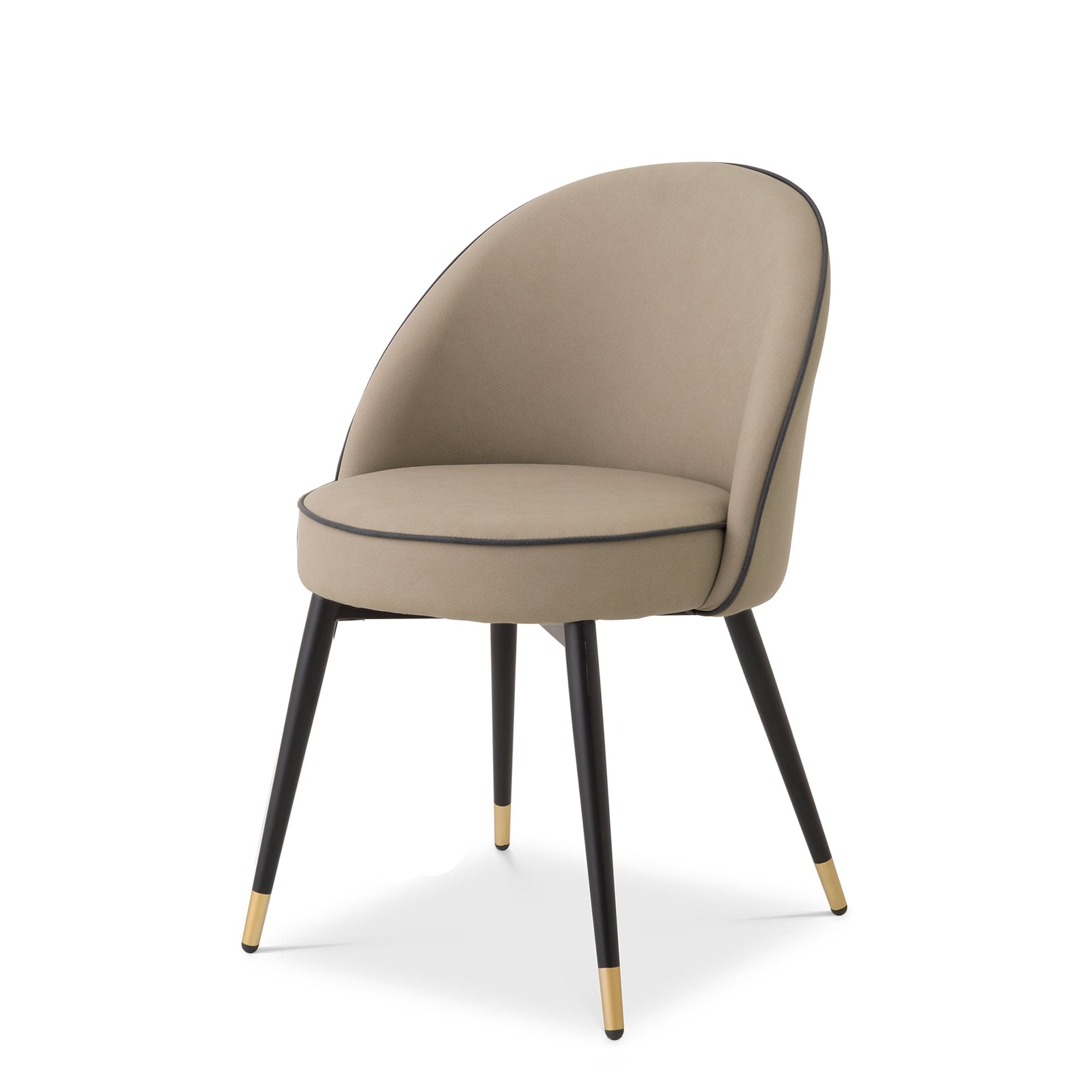Set Of 2 Dining Chairs Beige Faux Leather - Grey Piping
