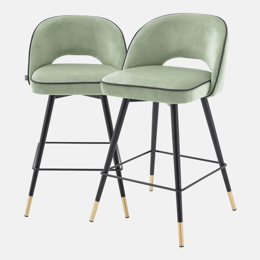 Eichholtz Cliff - Set Of 2 Counter Stools In Savona Pistache Green Velvet