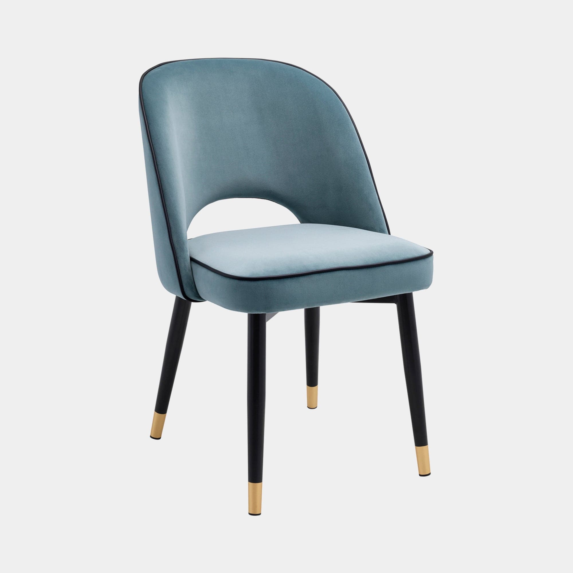 Eichholtz Cliff - Set Of 2 Dining Chairs Savona Blue Velvet Black Faux Leather Piping