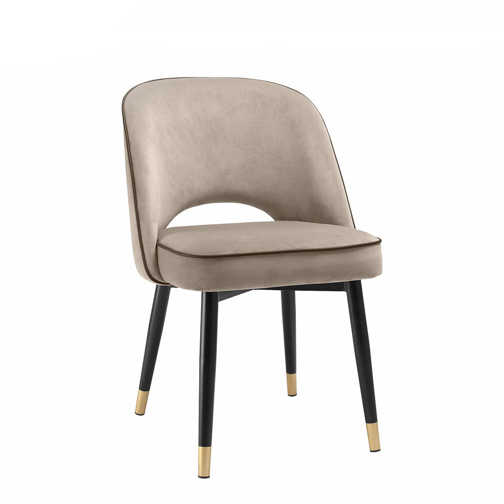 Set Of 2 Dining Chairs Savona Greige Velvet Black Faux Leather Piping