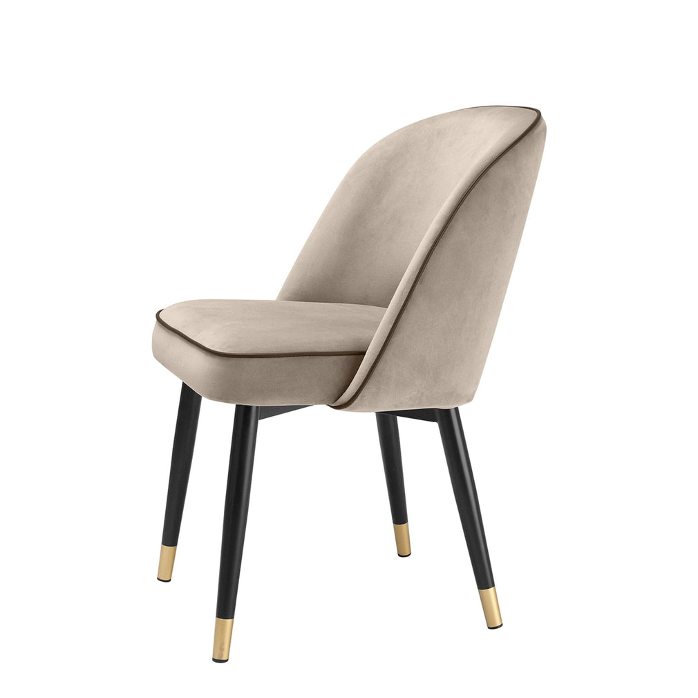 Set Of 2 Dining Chairs Savona Greige Velvet Black Faux Leather Piping