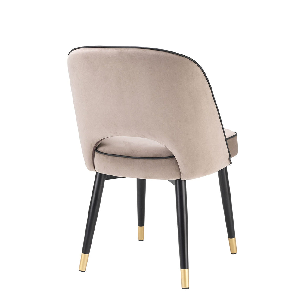 Set Of 2 Dining Chairs Savona Greige Velvet Black Faux Leather Piping