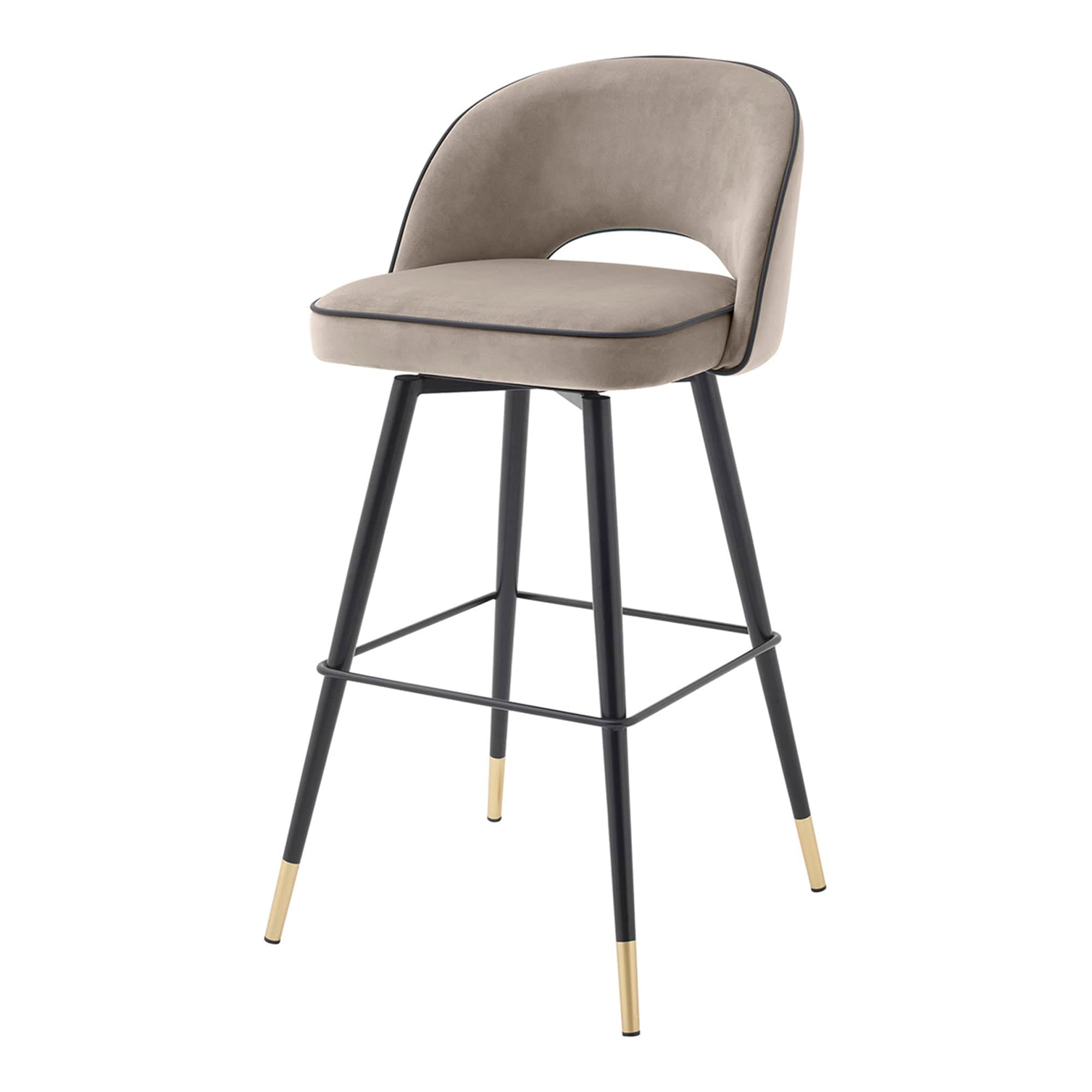 Eichholtz Cliff - Set Of 2 Swivel Barstools Savona Greige Velvet Black Faux Leather Piping
