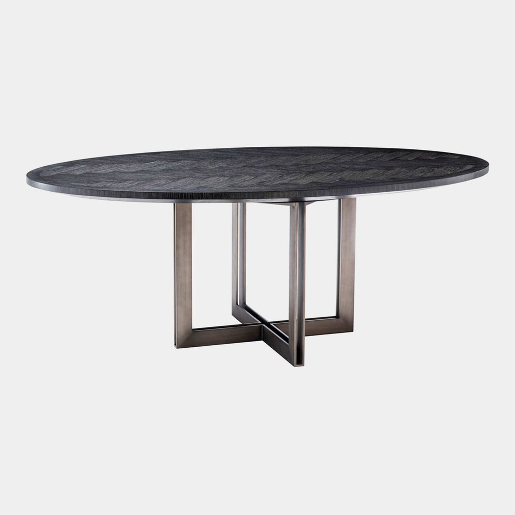 200cm Oval Dining Table In Charcoal Oak Veneer Bronze Finish