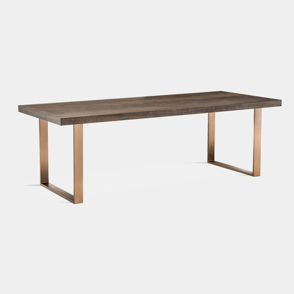 230cm Dining Table Brown Oak Veneer Brushed Brass Finish