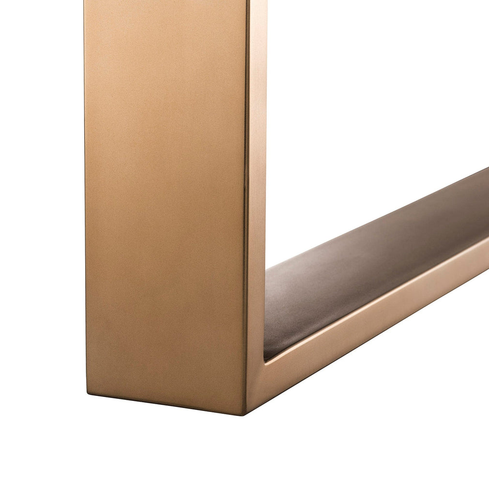 230cm Dining Table Brown Oak Veneer Brushed Brass Finish