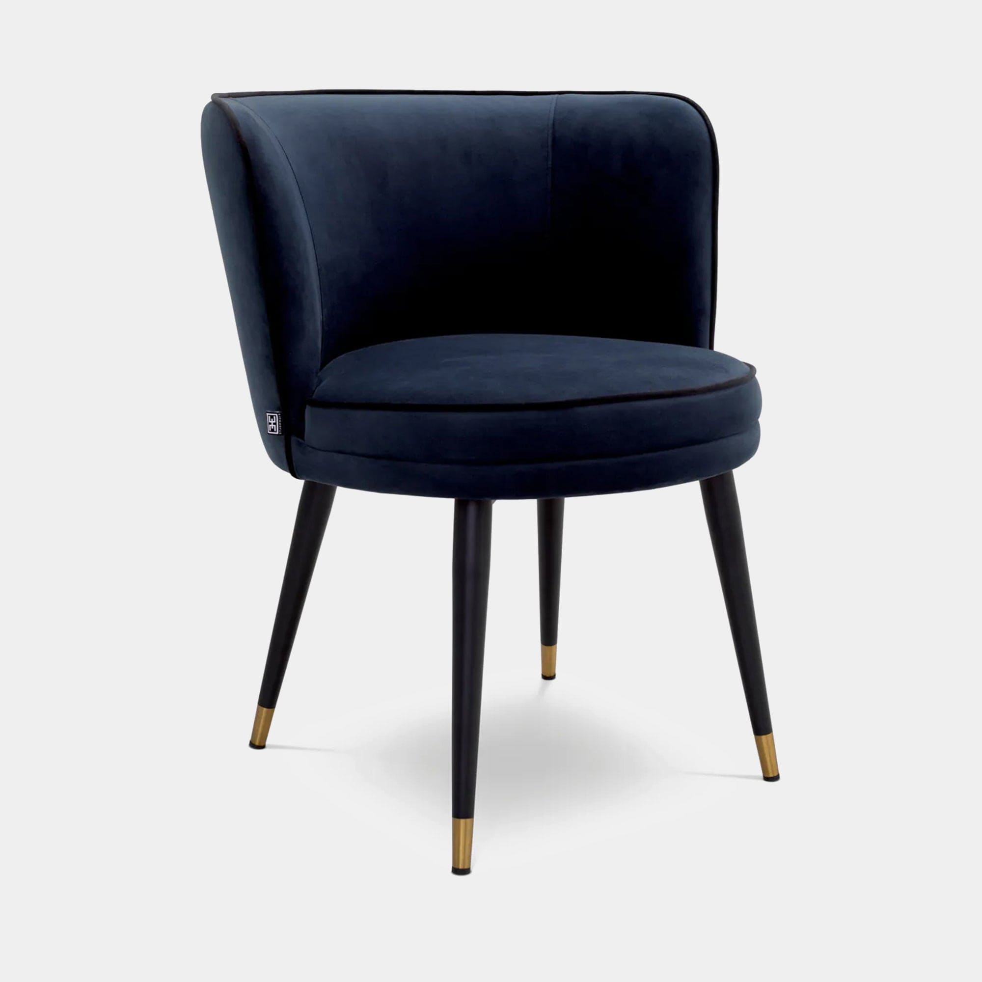 Eichholtz Grenada - Dining Chair Savona Midnight Blue Velvet and Black Velvet Piping