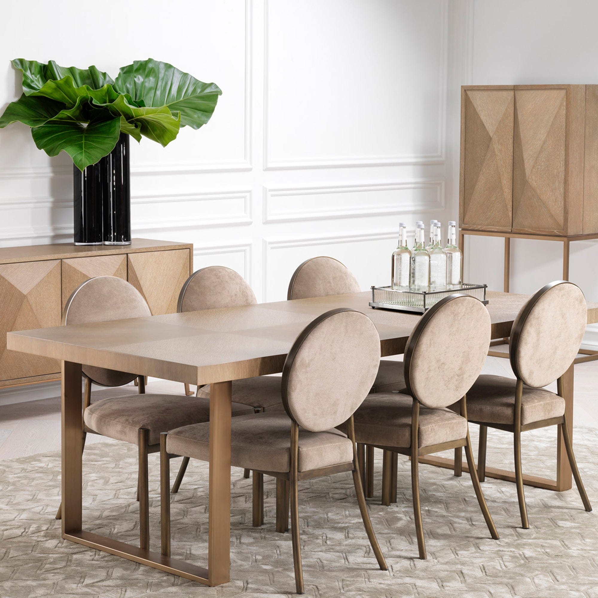 230cm Rectangular Dining Table Washed Oak/Brass Finish