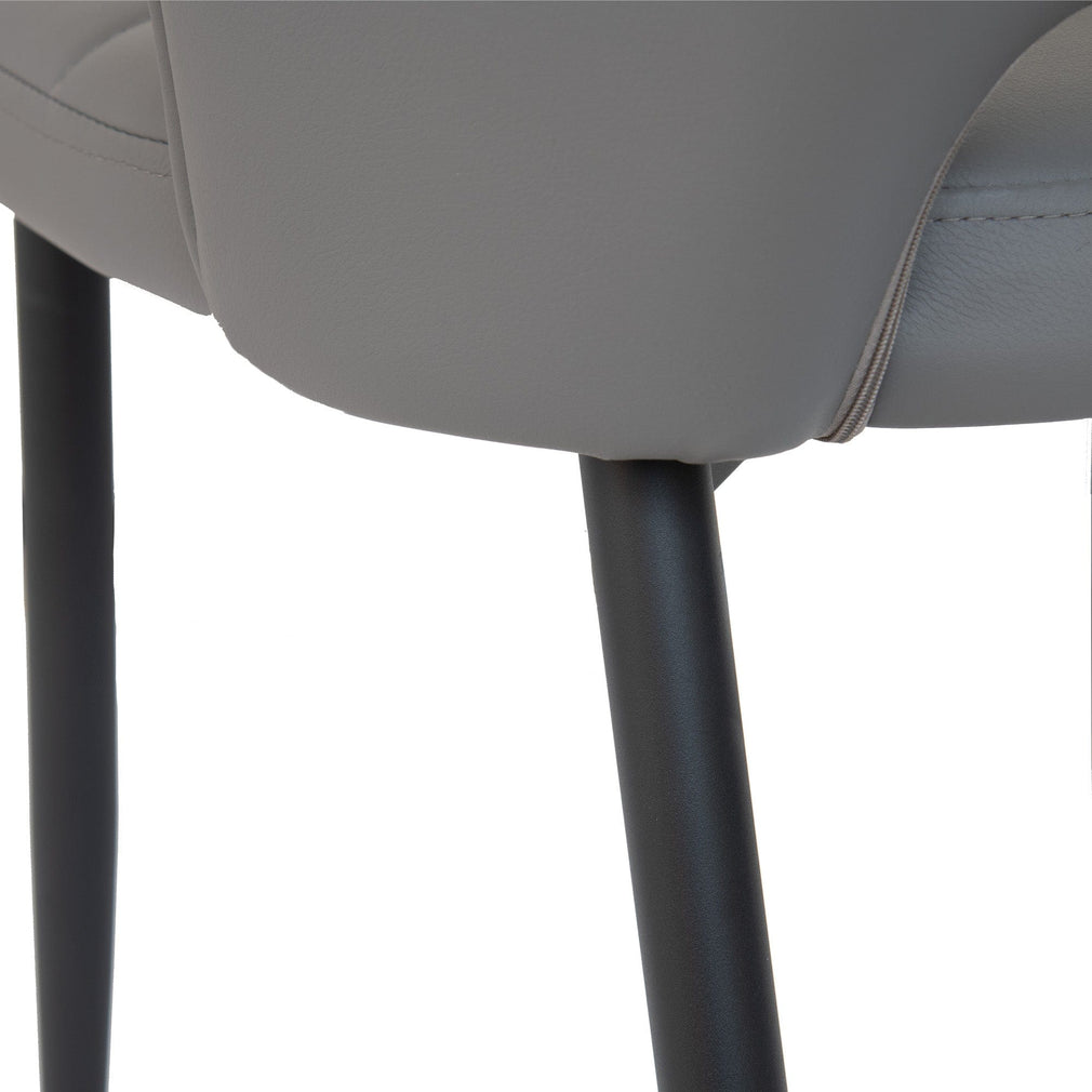 Dining Chair Dark Grey PU Upholstered With Black Powder Coated Legs
