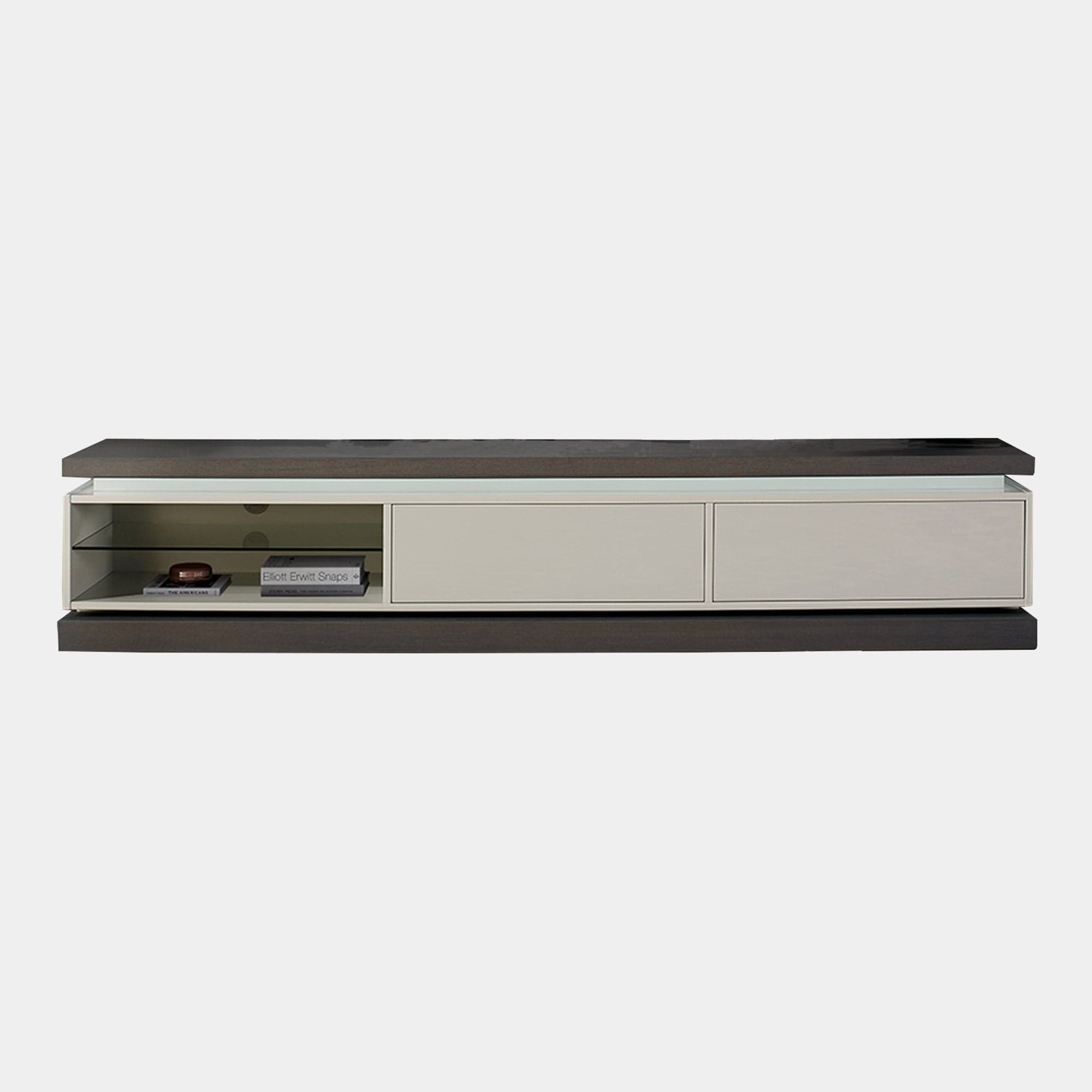200cm TV Unit With 2 Drawers Top/Plinth In Oak Matt Lacquered Stucture & Fronts Without LEDS