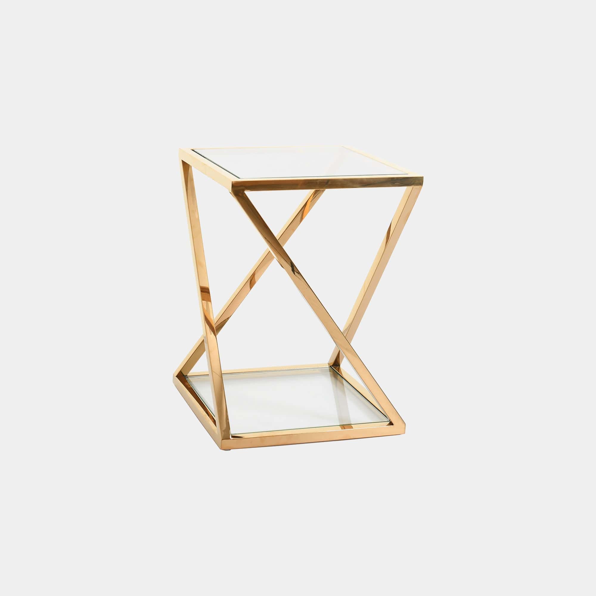 Auric - 40x55cm X Frame End Table With Clear Glass Top & Gold Steel Frame