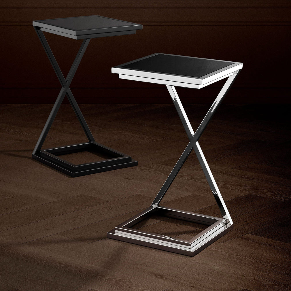 Eichholtz Cross - Side Table In Gunmetal Finish Black Glass Top