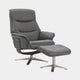 Manitoba - Swivel Recliner Chair & Stool In Full Leather Iron, Chrome Base