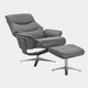 Manitoba - Swivel Recliner Chair & Stool In Full Leather Iron, Chrome Base