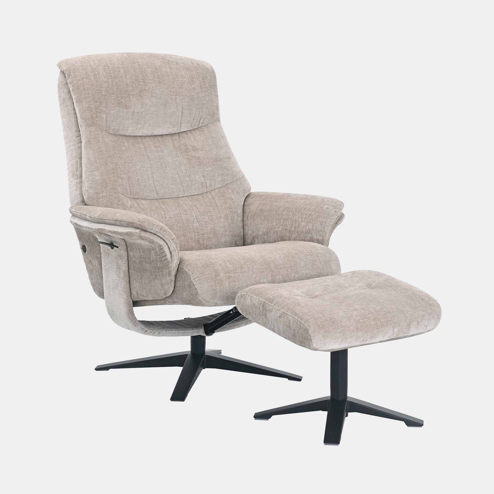 Manitoba - Swivel Recliner Chair & Stool In Fabric Husk, Black Base