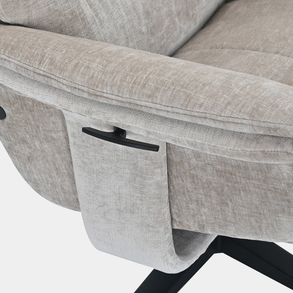 Manitoba - Swivel Recliner Chair & Stool In Fabric Husk, Black Base
