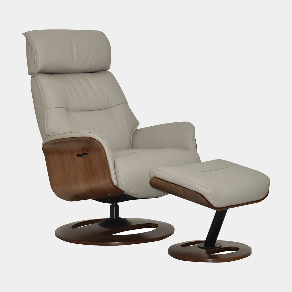 Ontario - Swivel Recliner Chair & Stool, Leather Taupe