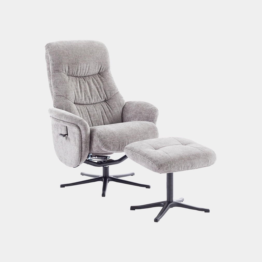 Alberta - Swivel Recliner Chair & Stool In Fabric Cloud, Black Base