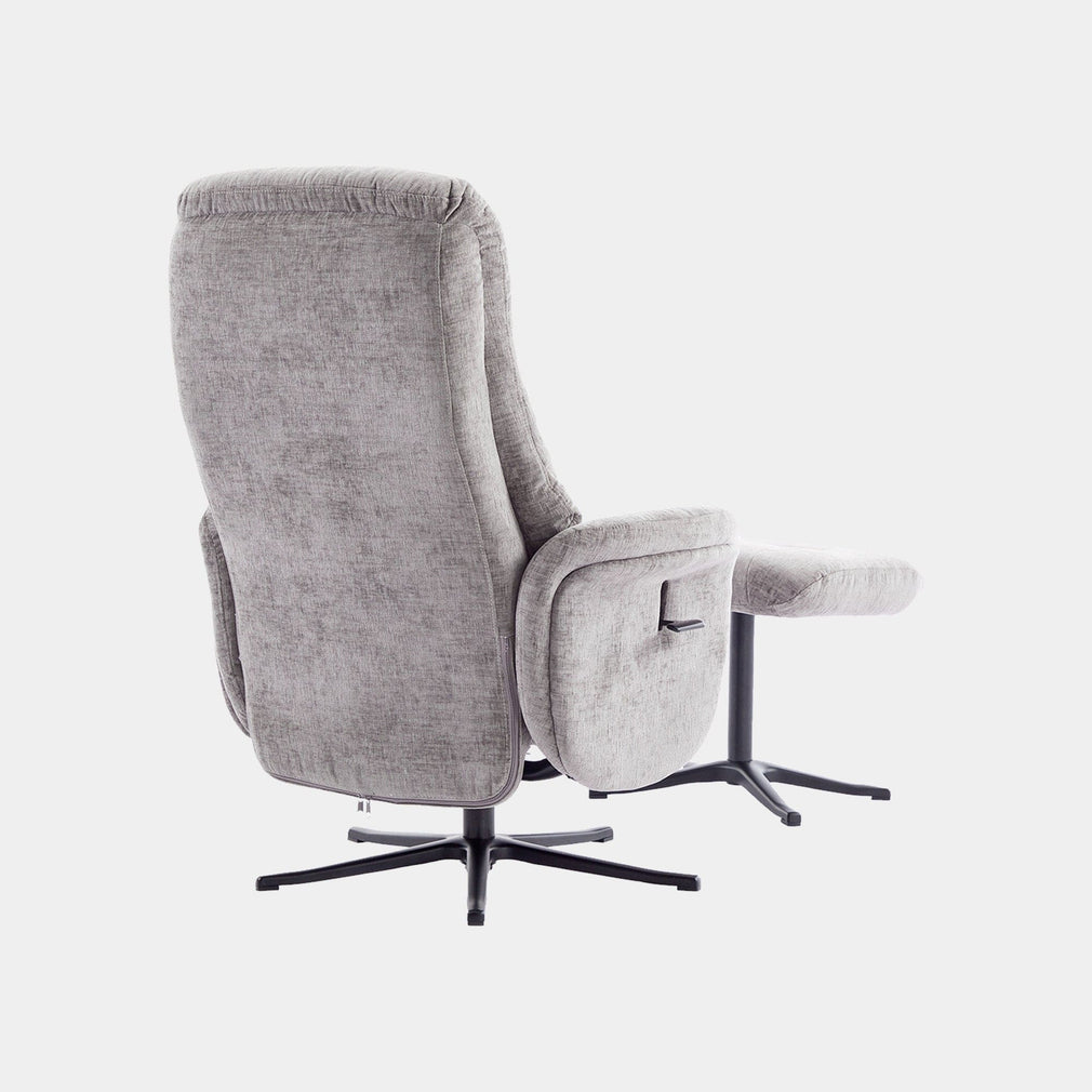 Alberta - Swivel Recliner Chair & Stool In Fabric Cloud, Black Base