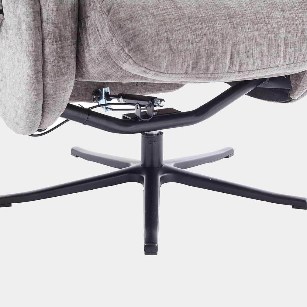 Alberta - Swivel Recliner Chair & Stool In Fabric Cloud, Black Base
