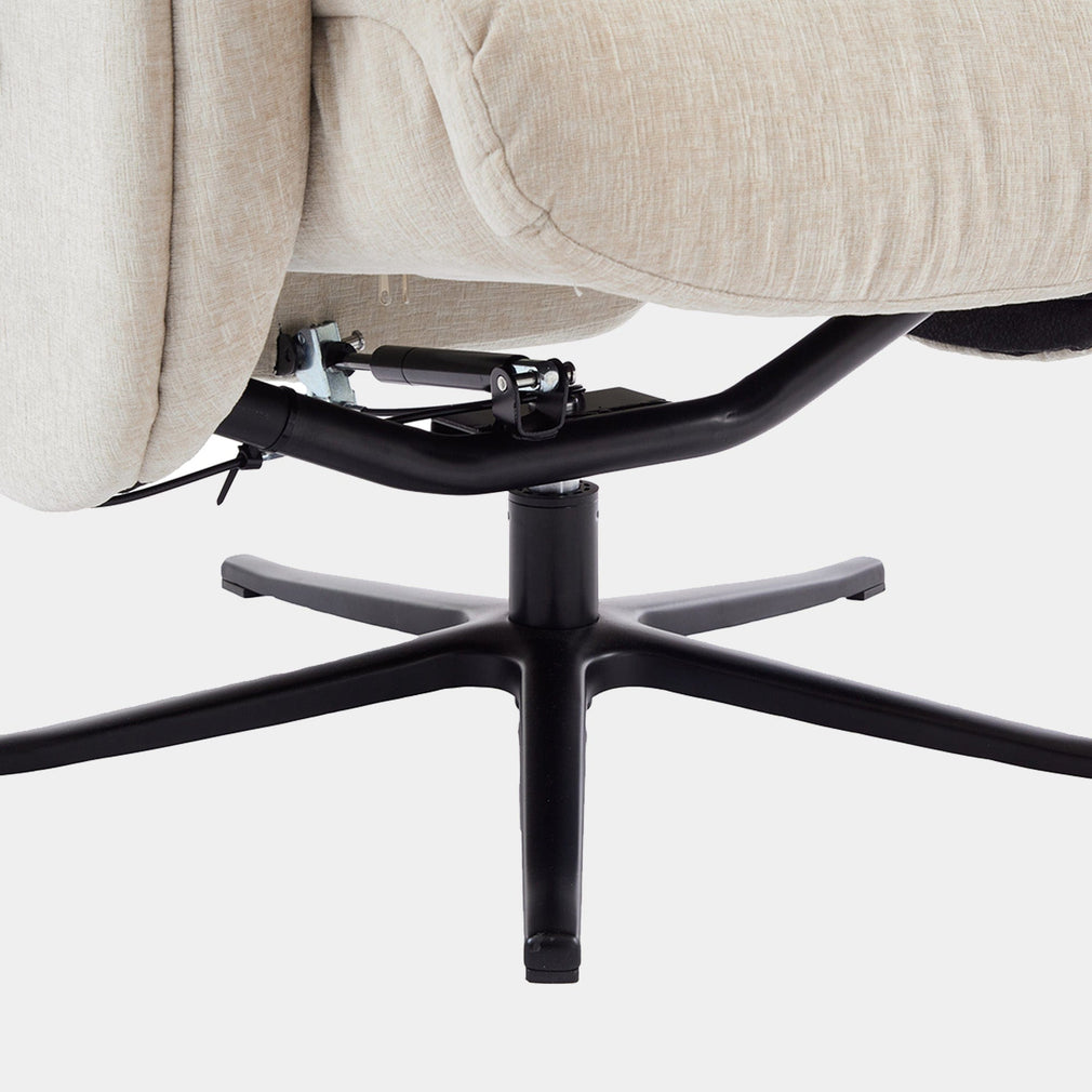 Alberta - Swivel Recliner Chair & Stool In Fabric Barley, Black Base