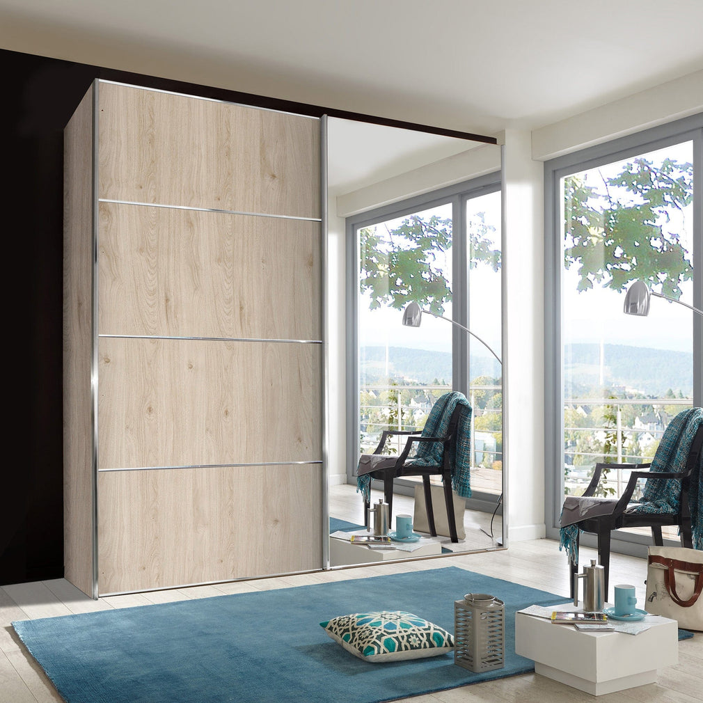 Lauderdale - Mirrored Wardrobe 150cm Sliding 2 Door, RH Mirror Door, 4 Panel Fronts