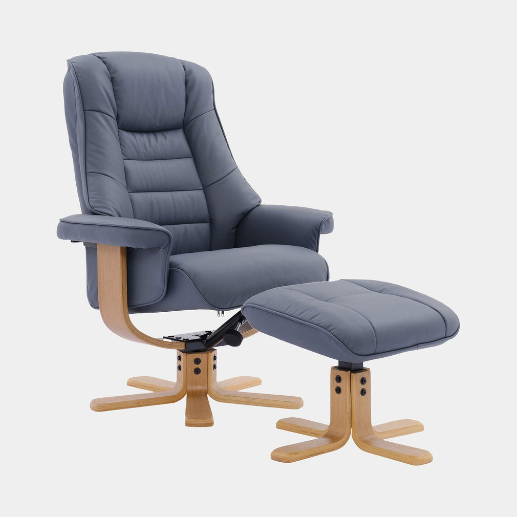 Royale - Swivel Recliner Chair & Footstool, Leather Petrol Blue