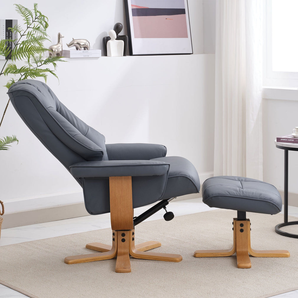 Royale - Swivel Recliner Chair & Footstool, Leather