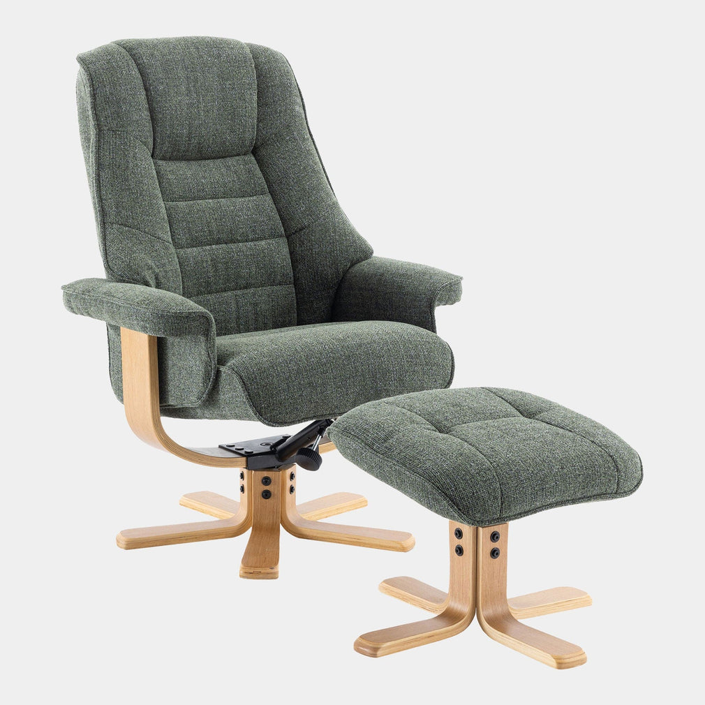 Royale - Swivel Recliner Chair & Footstool, Fabric Chacha Fern