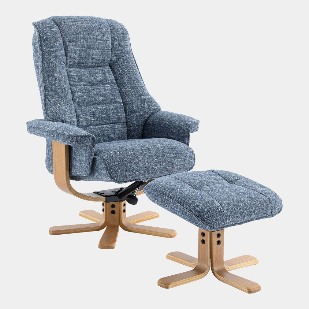 Royale - Swivel Recliner Chair & Footstool, Fabric Chacha Ocean